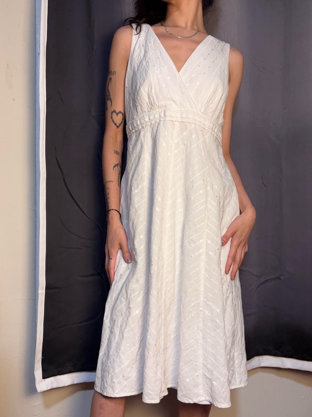 White Cotton Embroidered Midi Dress by Rabbit Rabbit Rabbit - Picture 2 of 7